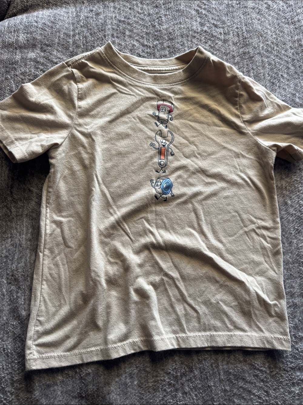 Kids' Short Sleeve T-Shirt in Beige with Tool Graphic
